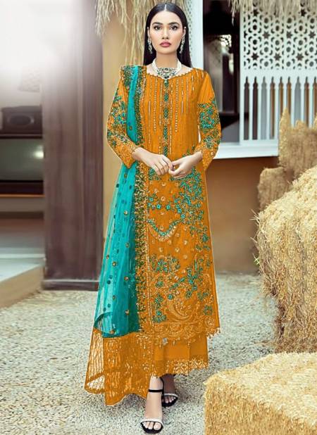 Yellow Colour Dinsaa New Latest Designer Festive Wear Georgette Salwar Suit Collection 102 D